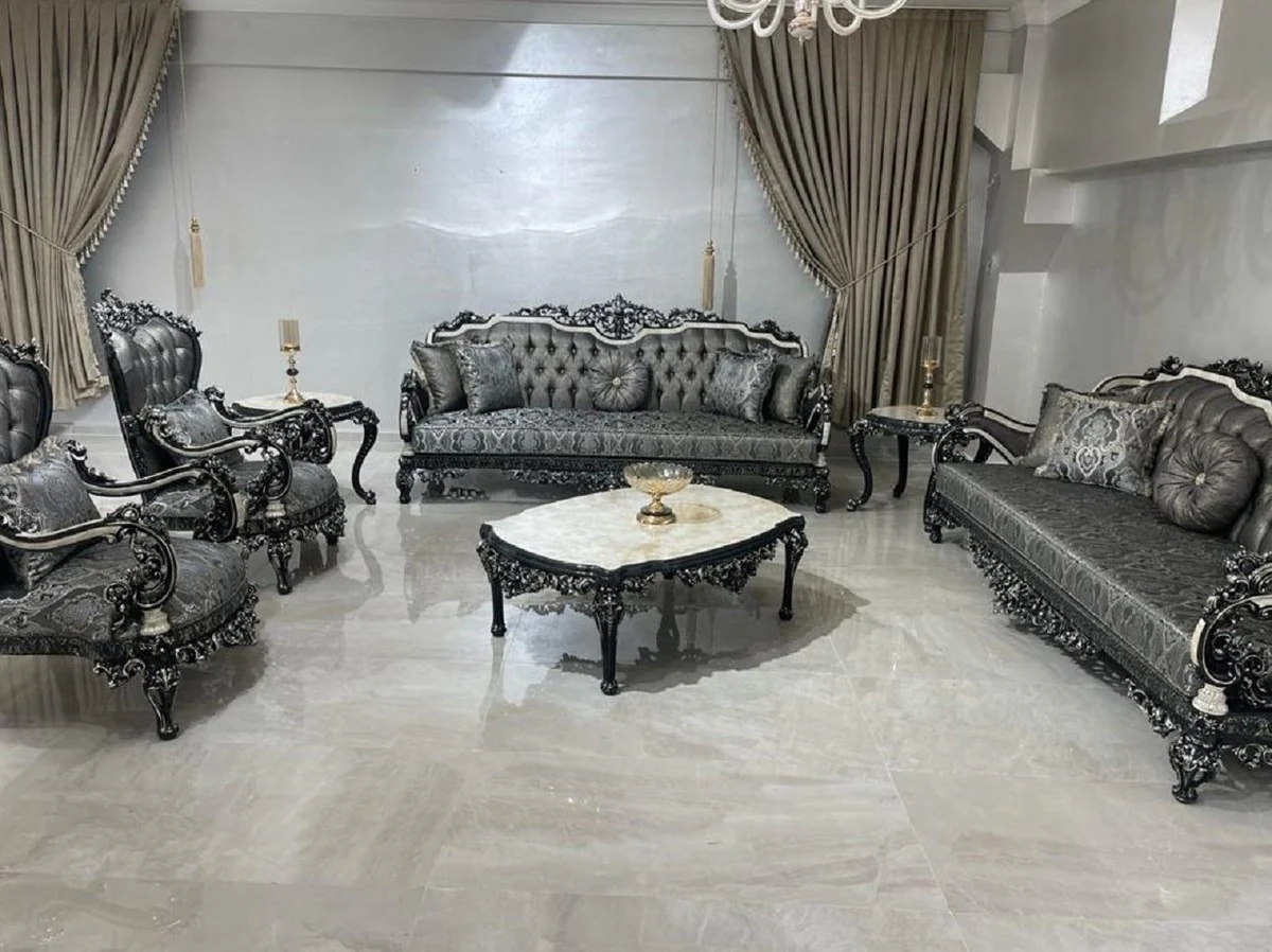 Luxury Baroque Sofa Silver / White / Black / Gold - Magnificent Living Room Sofa - Baroque Style Living Room Furniture - Luxury Furniture in Baroque Style - Noble & Magnificent