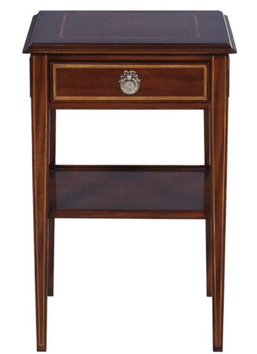 Luxury Art Nouveau mahogany wood living room side table with drawer dark brown / gold 40 x 40 x H. 61 cm - luxury quality