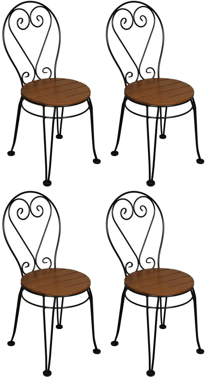 Art Nouveau garden chair set of 4 brown / black 40 x 40 x H. 92 cm - Elegant wrought iron chairs with solid wood seats - Nostalgic garden & catering furniture