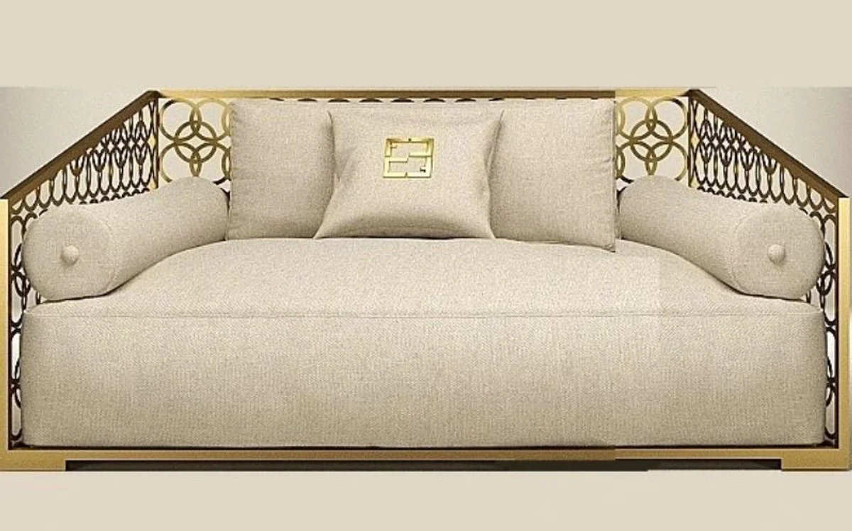 Luxury 2-seater sofa ivory / champagne gold 250 x 109 cm - handmade sofa with cushions - living room sofa - garden sofa - patio sofa - hotel furniture - luxury quality