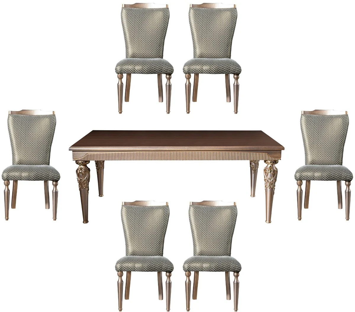 Luxury Baroque Dining Room Set Green / Silver / Copper / Gold - 1 Dining Table & 6 Dining Chairs - Baroque Dining Room Furniture - Noble & Magnificent