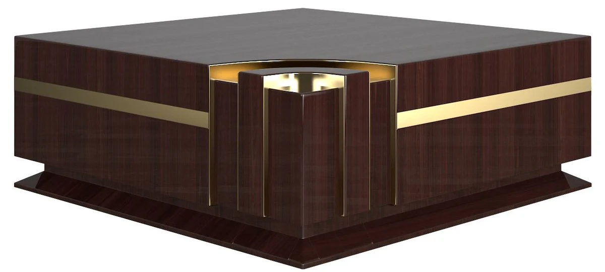 Designer coffee table dark brown high gloss / gold 120 x 120 x H. 52 cm - square living room table - luxury quality