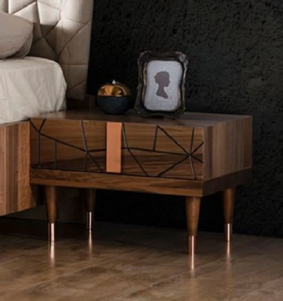 Luxury bedside table set brown / copper 60 x 50 x H. 41 cm - Solid wood bedside tables with drawer - Bedroom furniture - Hotel furniture - Luxury furniture - Luxury furnishings