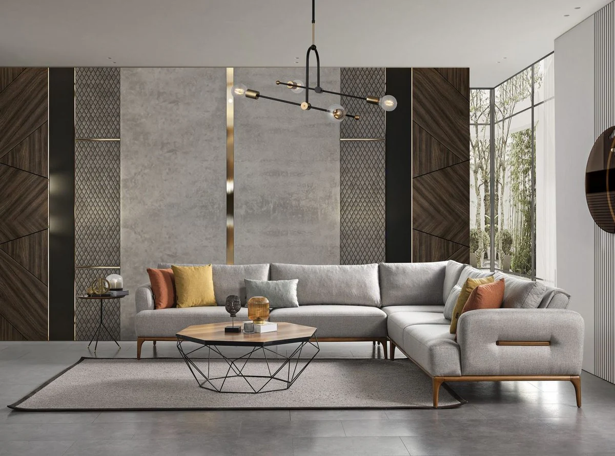 Luxury corner sofa with adjustable backrests gray / brown 325 x 295 x H. 97 cm - living room sofa with sleeping function - living room furniture - luxury furniture - luxury furnishings