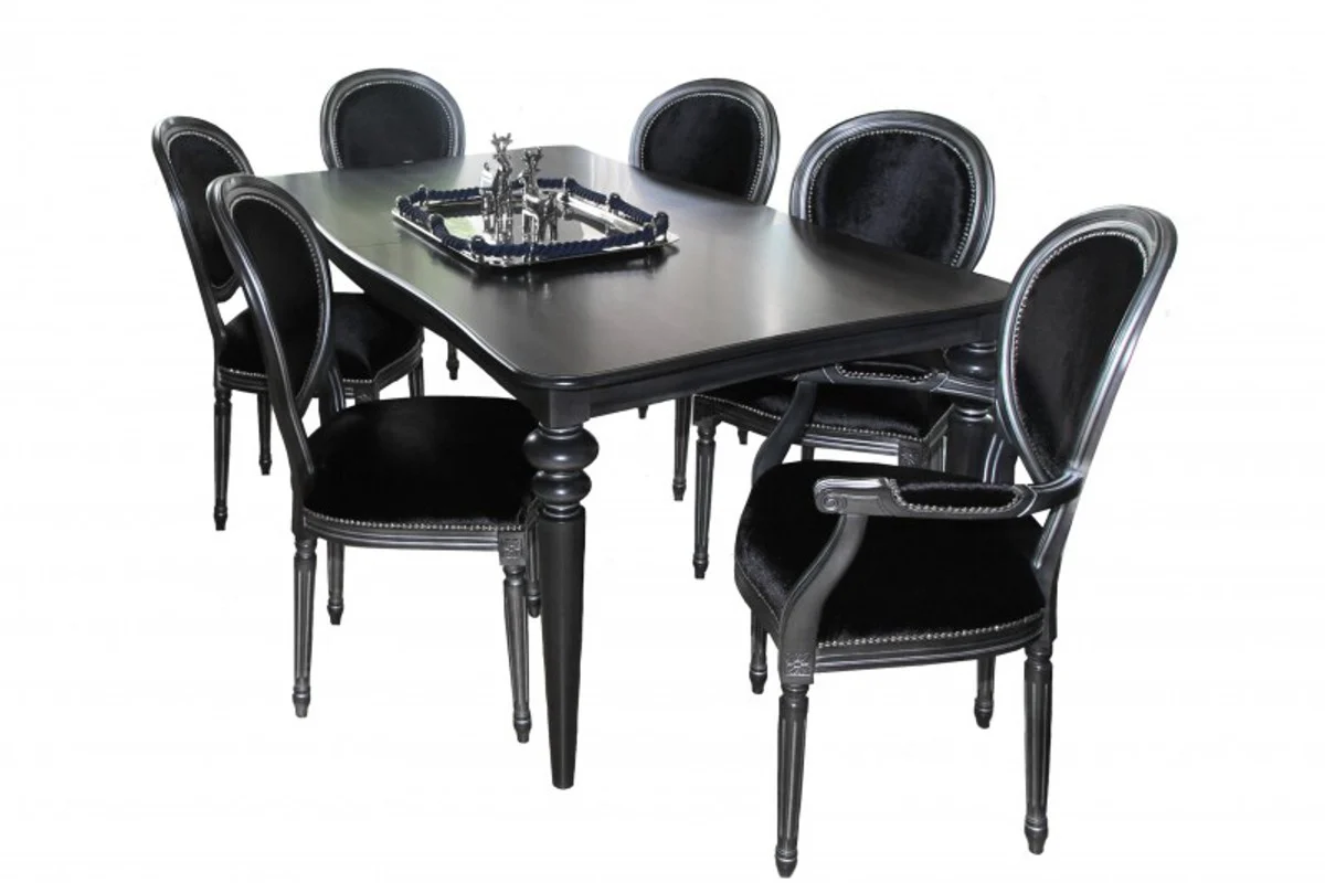 Design dining room set black/silver - extendable dining table + 6 chairs