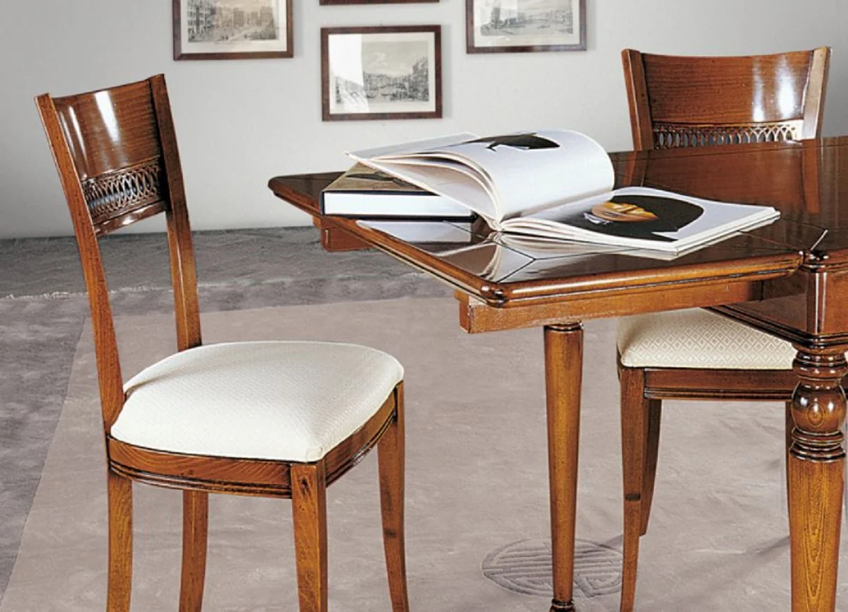 Luxury Biedermeier Dining Room Chair Set White / Gold / Brown - Handmade Kitchen Chairs Set of 6 - Biedermeier Dining Room Furniture - Luxury Quality - Made in Italy