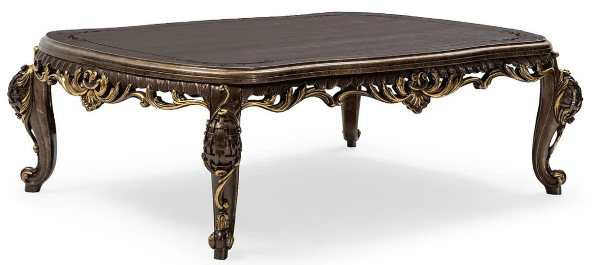 Luxury Baroque Living Room Set Gray / Brown / Gold - 2 Baroque Sofas & 2 Baroque Armchairs & 1 Baroque Coffee Table - Luxury Living Room Furniture in Baroque Style - Baroque Furniture - Noble & Magnificent