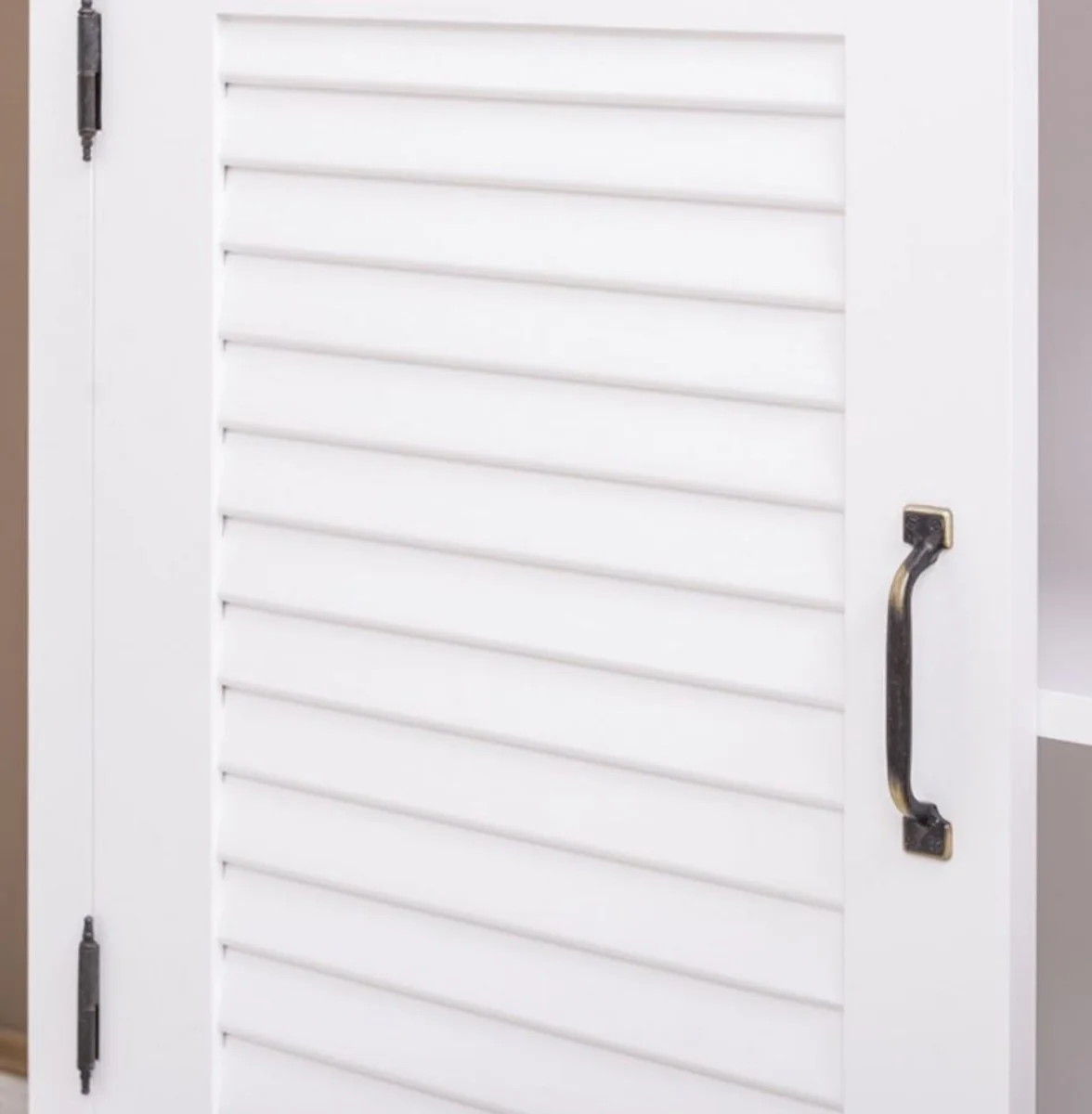 Country house style solid wood cabinet with 4 doors white 64 x 39 x H. 210 cm - shelf cabinet - living room cabinet - display cabinet - country house style furniture