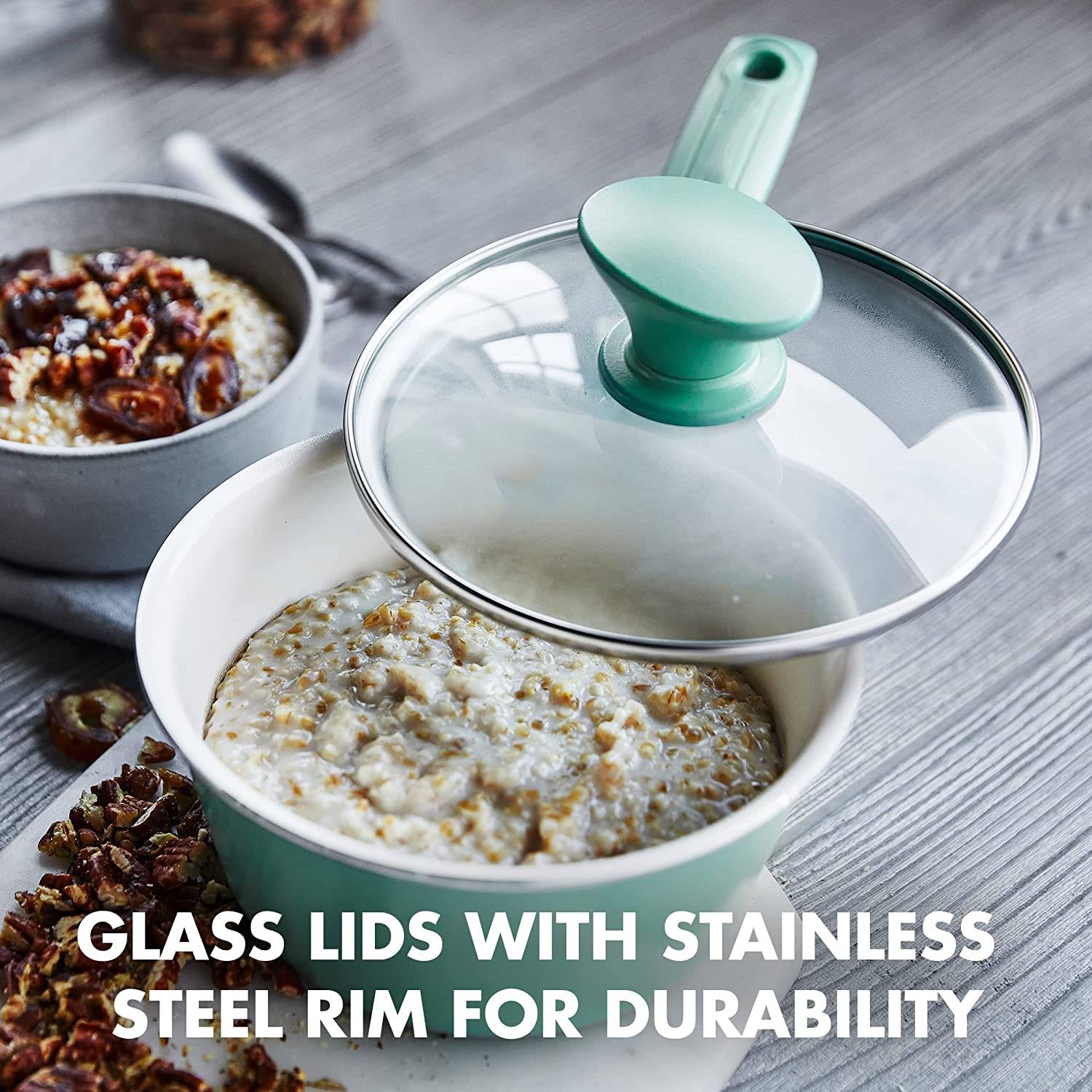 Rio Healthy Keramik-Antihaft-Kochgeschirr-Set, 16-teilig, Töpfe und Pfannen, PFAS-frei, spülmaschinenfest, Türkis