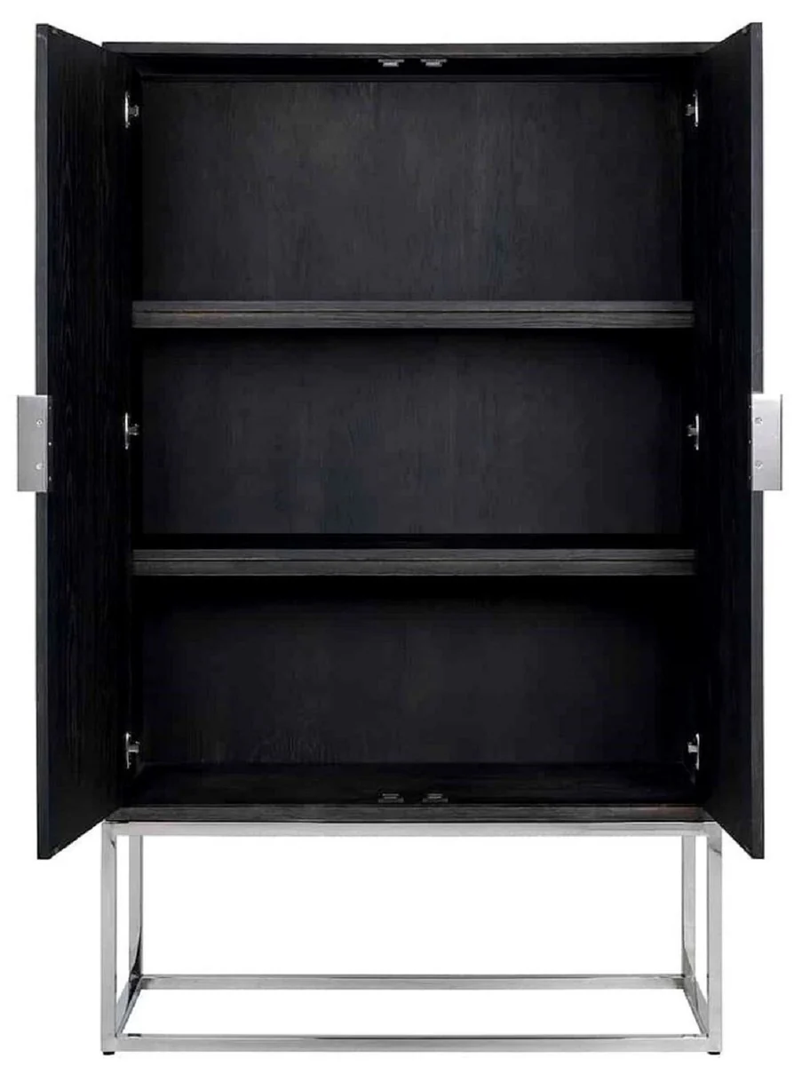 Luxury bar cabinet black / silver 108 x 45 x H. 175 cm - solid wood cabinet with 2 doors - living room furniture - bar furniture - hotel furniture - luxury collection