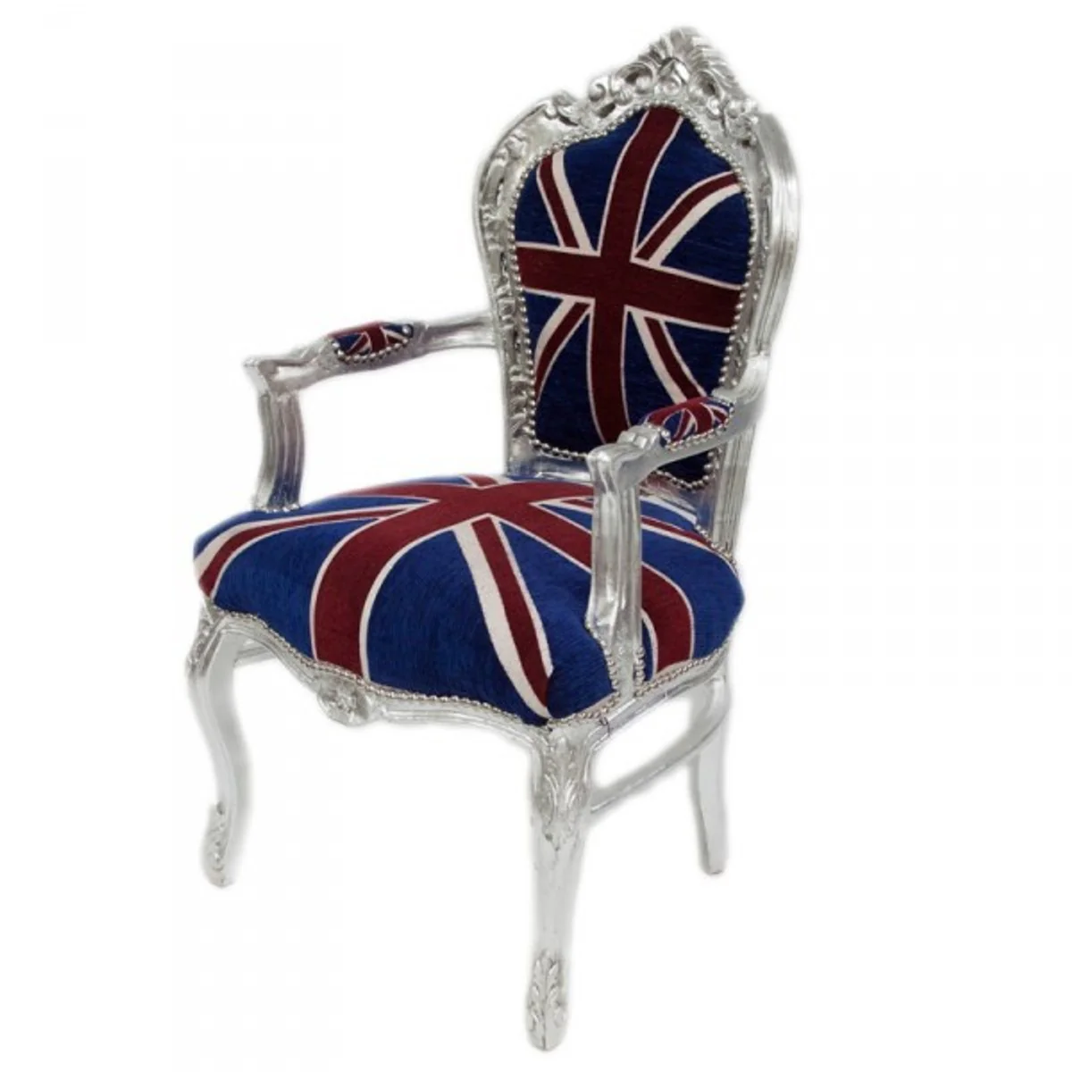 Baroque dining chair with armrests Union Jack / Silver - antique style