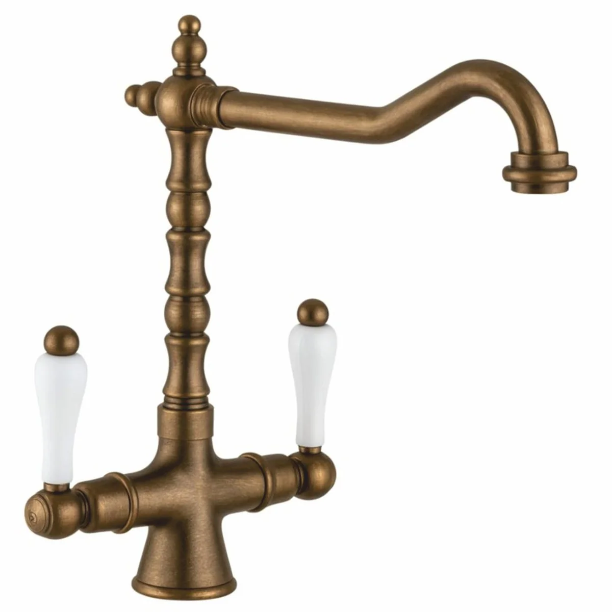 Art Nouveau retro basin mixer bronze / white H. 30.5 cm - Made in Italy