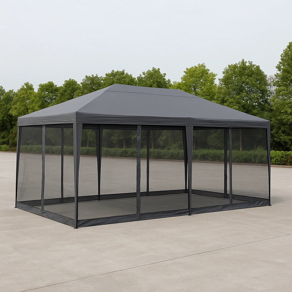 Grauer Gartenpavillon aus Polyester, 600 x 300 x 260 cm