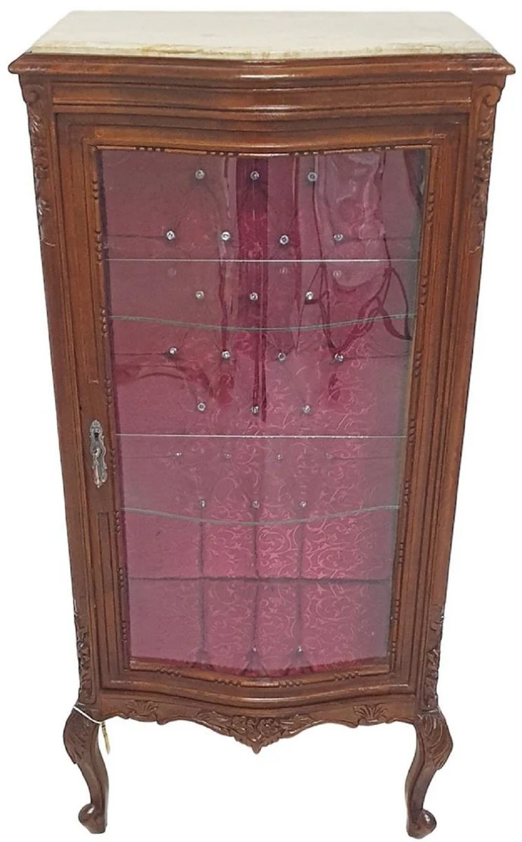 Baroque display cabinet brown / cream / burgundy - handmade solid wood display cabinet with glittering stones and marble top - living room furniture in baroque style - baroque furniture