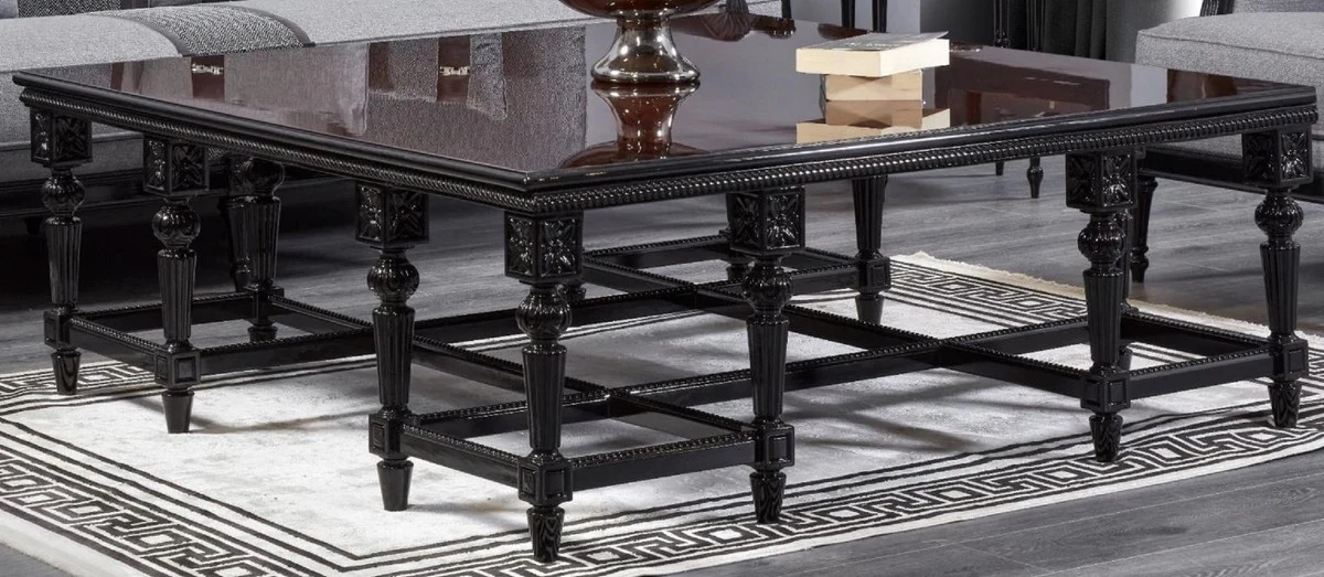 Luxury Baroque Coffee Table Dark Brown / Black - Square Solid Wood Living Room Table in Baroque Style - Luxury Living Room Furniture in Baroque Style - Baroque Furniture - Noble & Magnificent