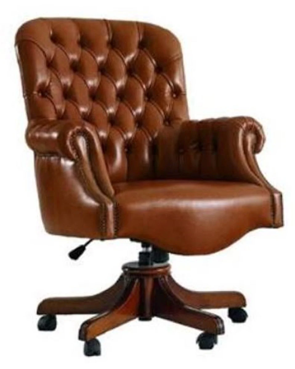 Luxury Chesterfield office chair brown 78 x 80 x H. 110-120 cm - Height-adjustable desk chair with real leather - Office furniture - Chesterfield furniture - Real leather furniture