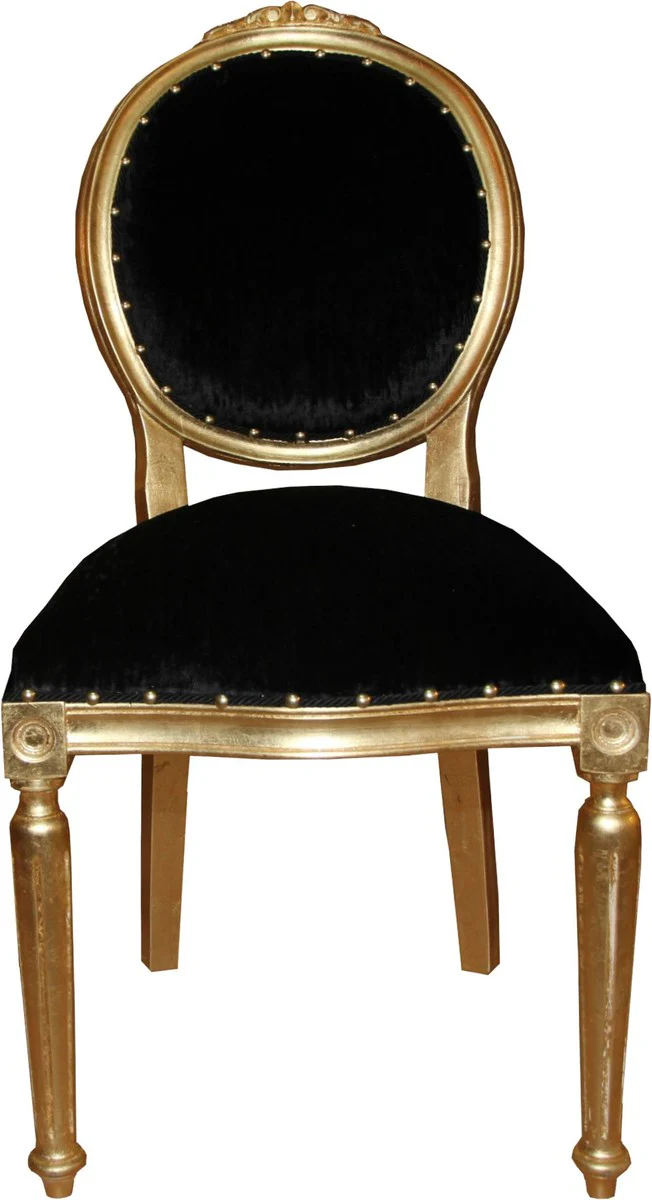 Baroque Medallion Luxury Dining Chair without Armrests in Black / Gold - Limited Edition