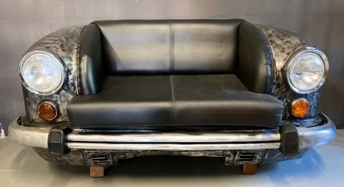 Designer car sofa black / gray / silver 158 x 83 x H. 70 cm - living room sofa in car design - living room car furniture