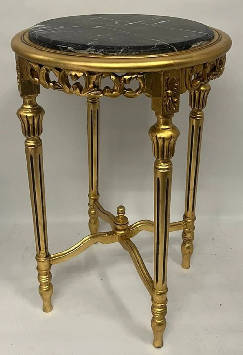 Baroque side table gold / black - handmade antique style solid wood table with marble top - living room furniture in baroque style - antique style furniture - baroque furniture