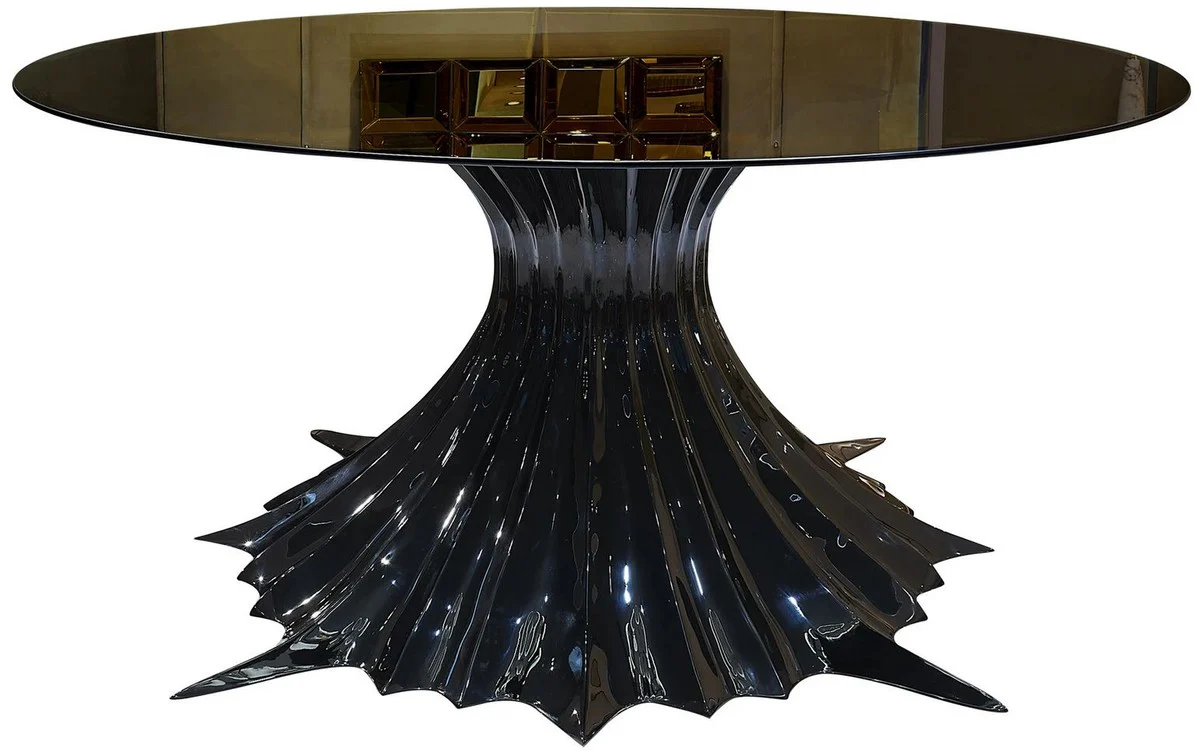 Luxury designer dining table high gloss black / black Ø 180 x H. 78 cm - Handmade dining room table with round glass top - Luxury dining room furniture - Luxury quality
