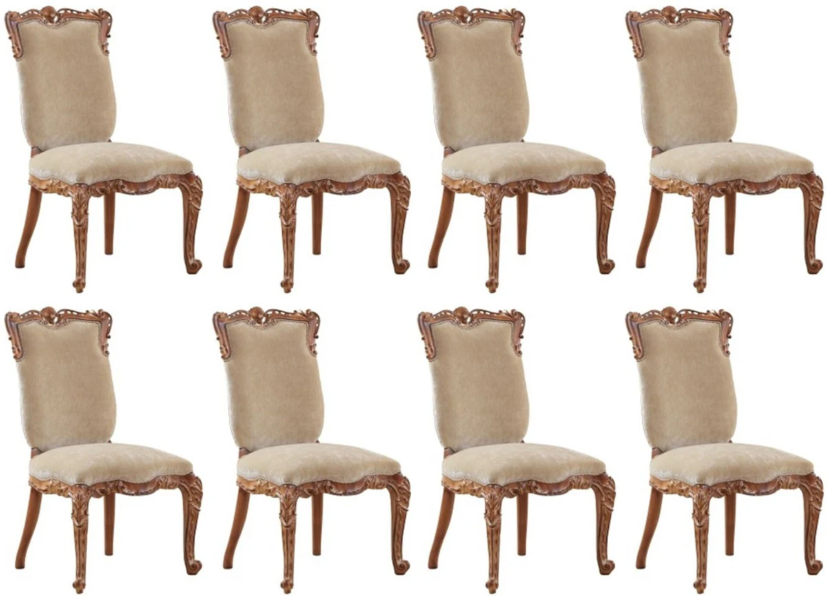 Luxury Baroque Dining Room Chair Set of 8 Beige / Brown - Baroque Dining Room & Restaurant Furniture - Noble & Magnificent