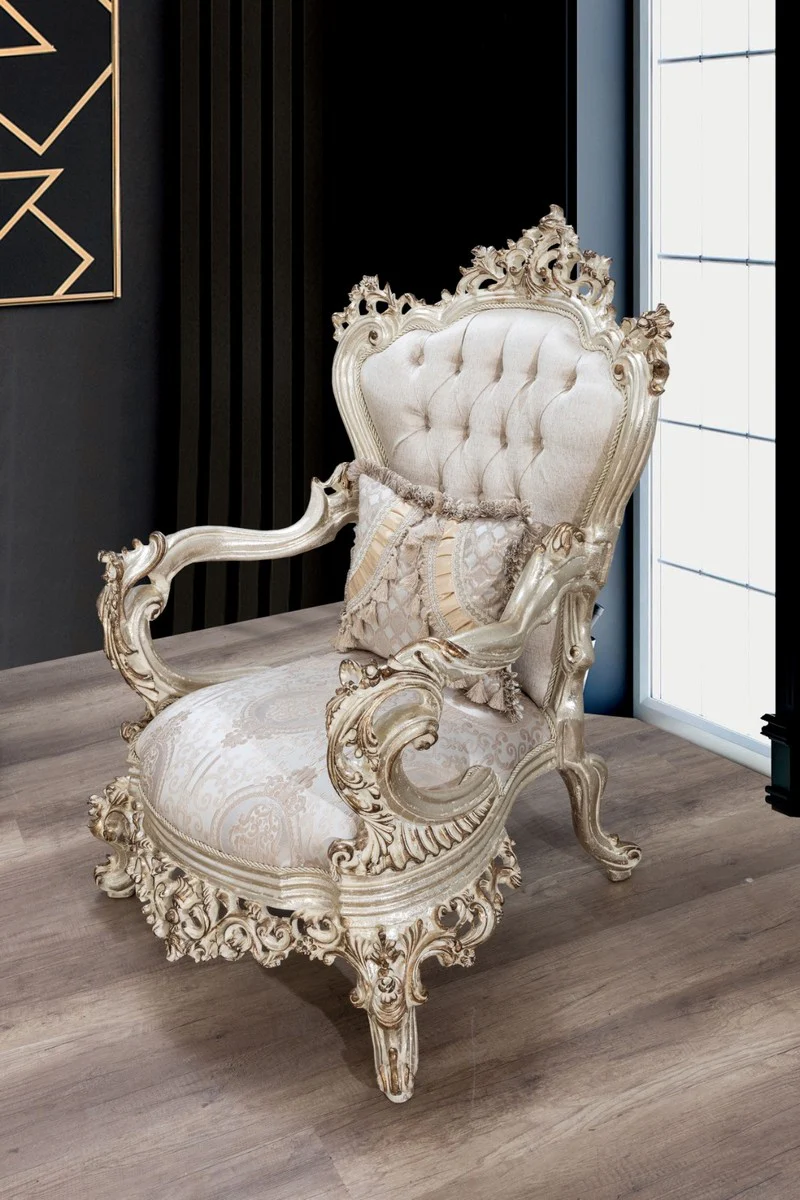 Luxury Baroque Living Room Set Cream / Beige / Antique Gold - 2 Sofas & 2 Armchairs & 1 Coffee Table - Handcrafted Living Room Furniture in Baroque Style - Noble & Magnificent