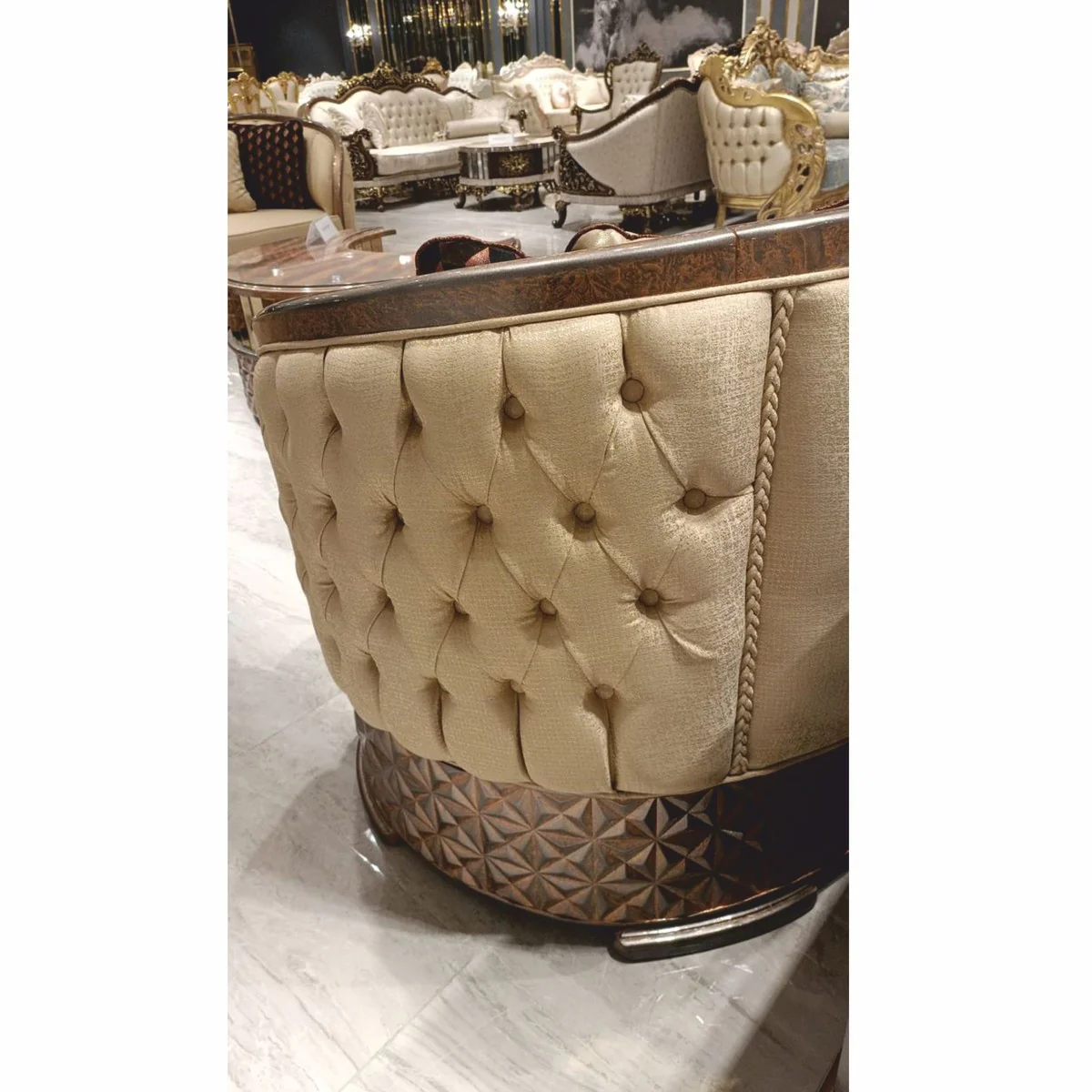 Luxury Art Deco Sofa Gold / Copper / Gray 240 cm - Living Room Furniture