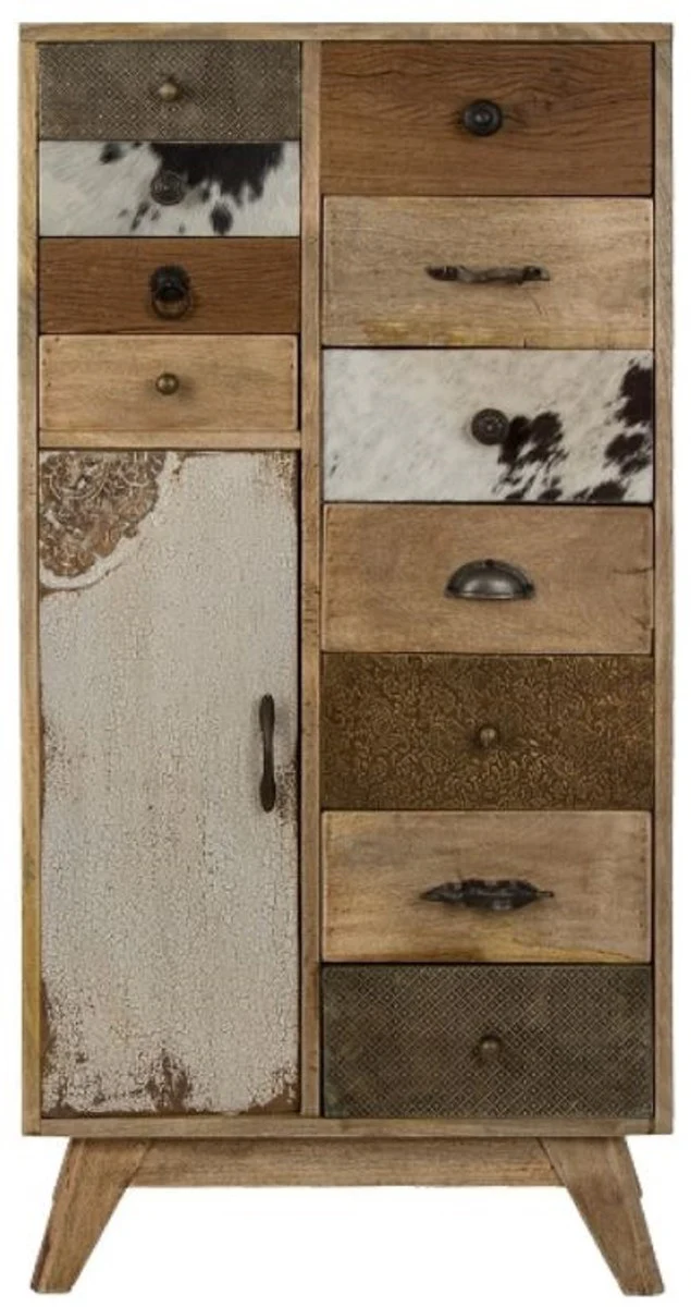 Country house style chest of drawers natural colors / multicolored 55 x 30 x H. 110 cm - country house style cabinet with door and 11 drawers