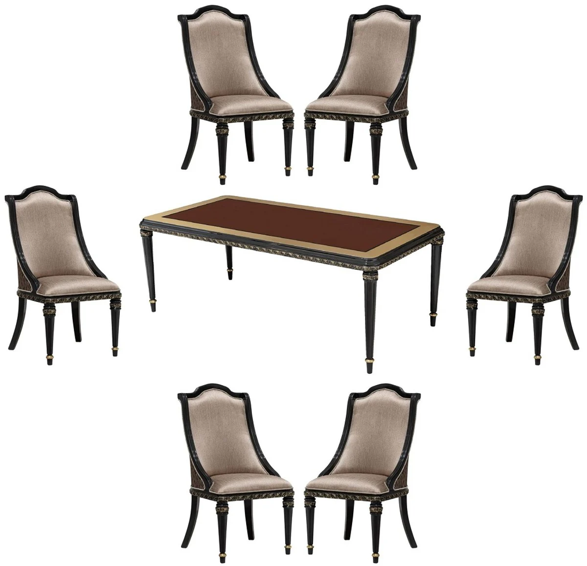 Luxury Baroque Dining Room Set Silver / Brown / Black / Gold - 1 Baroque Dining Table & 6 Baroque Dining Chairs - Luxury Dining Room Furniture in Baroque Style - Magnificent Baroque Dining Room Furniture