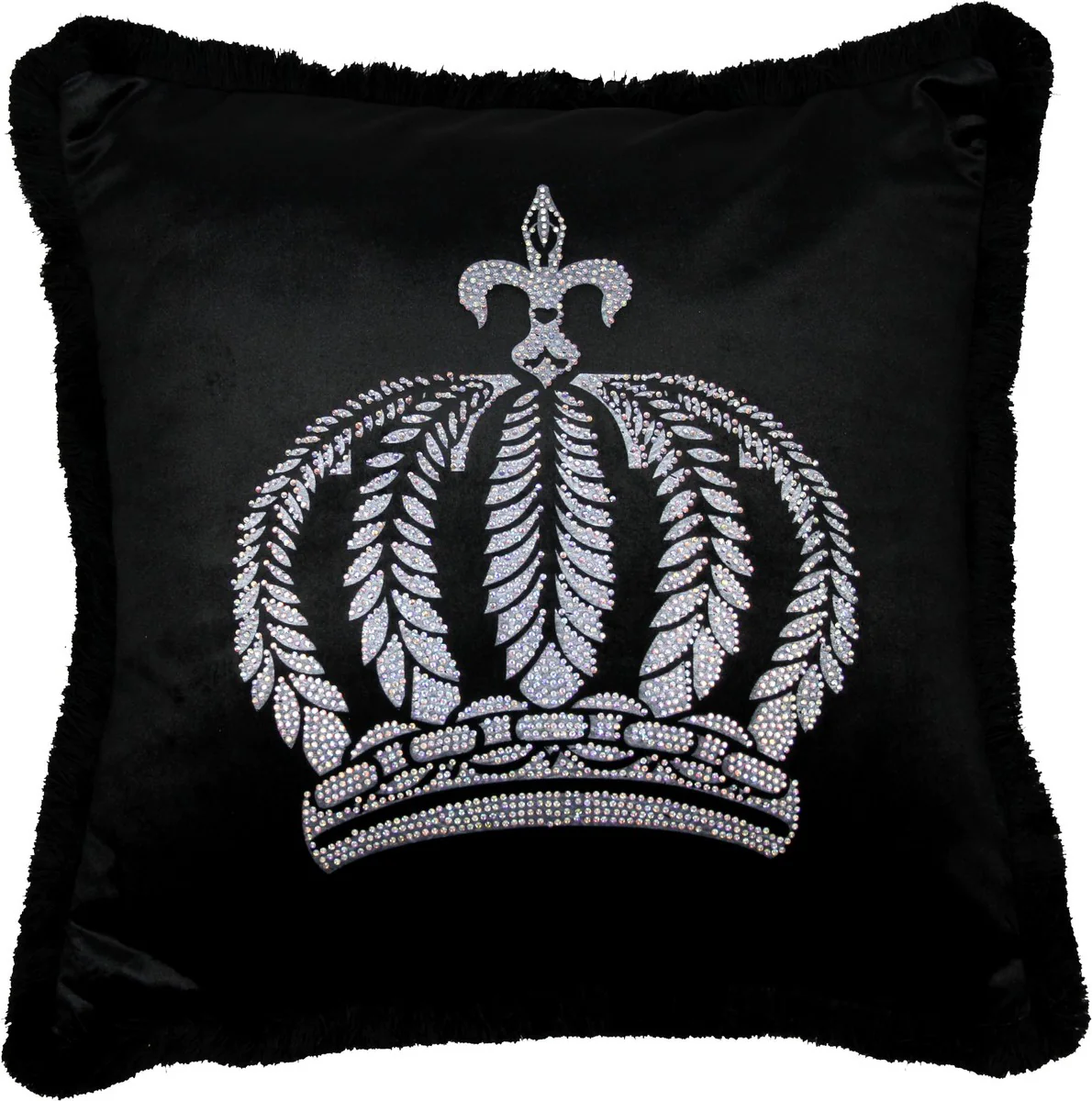 Harald Glööckler luxury decorative cushion Pompöös by black / silver crown with rhinestones - Glööckler cushion AAA