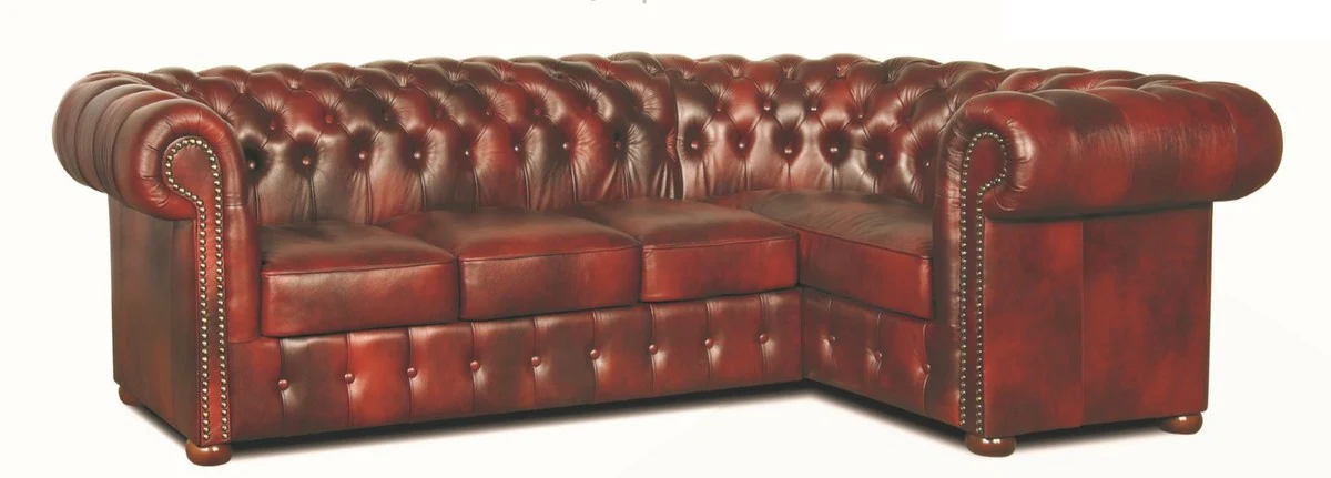 Chesterfield genuine leather corner sofa wine red 260 x 160 x H. 78 cm - luxury living room furniture