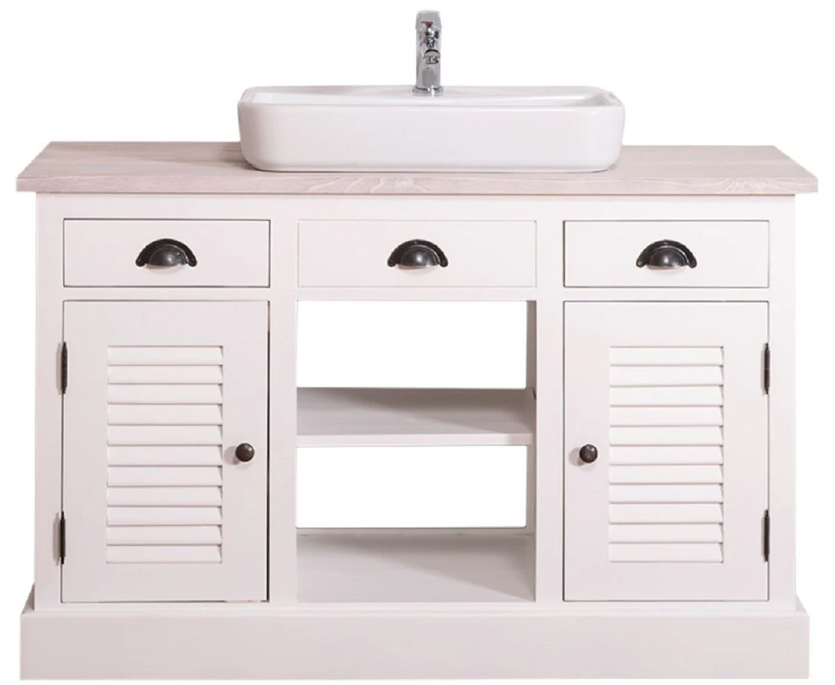 Country house style washbasin cabinet white / light gray 120 x 51 x H. 75 cm - washbasin with 2 doors and 3 drawers