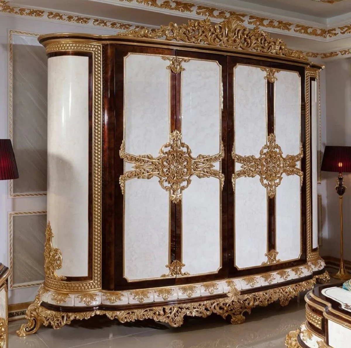 Luxury Baroque Bedroom Wardrobe White / Brown / Gold - Magnificent Wardrobe in Baroque Style - Baroque Bedroom & Hotel Furniture - Noble & Magnificent