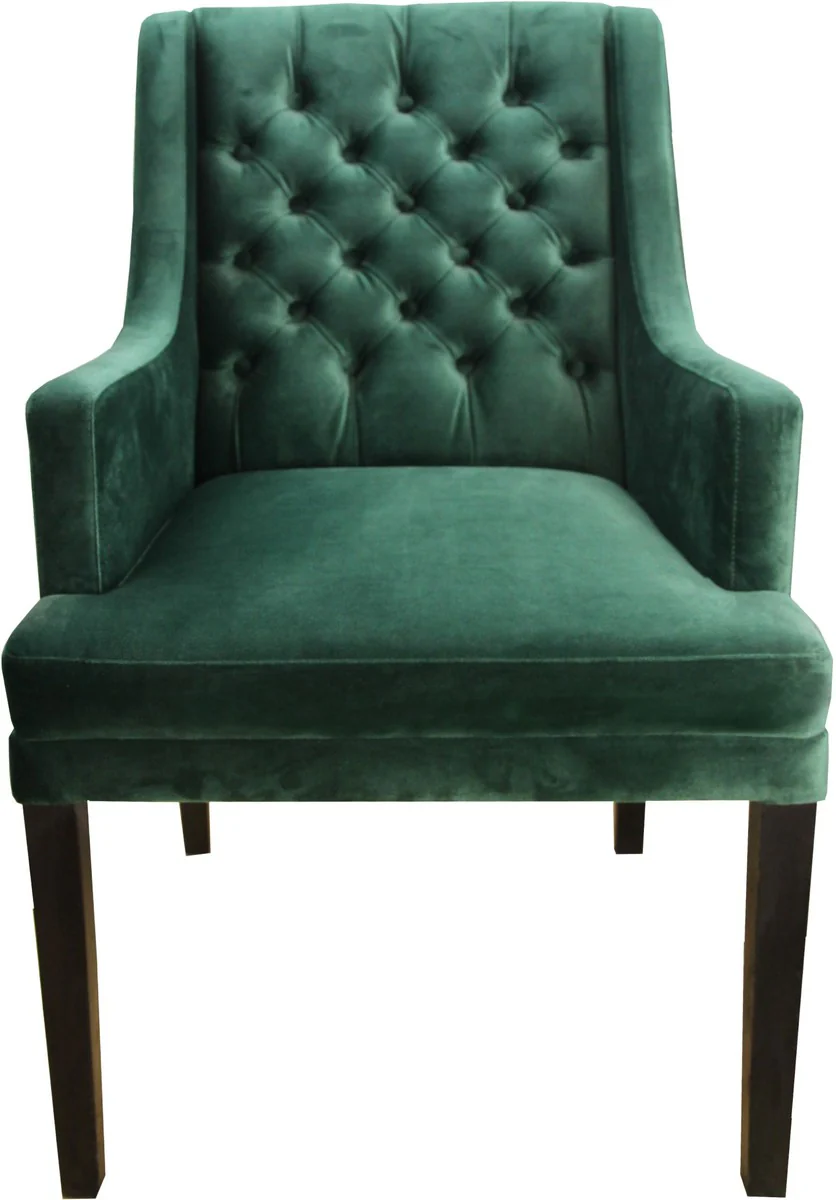 Designer dining room chair with armrests green / black - hotel furnishings - beech wood - Chesterfield design