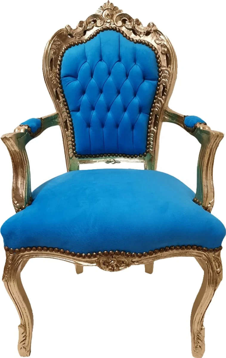 Baroque dining room chair turquoise / gold - antique style furniture