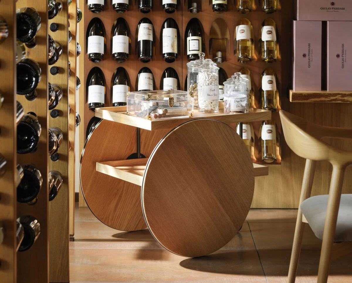 Luxury side table with wheels natural / black - Made in Italy