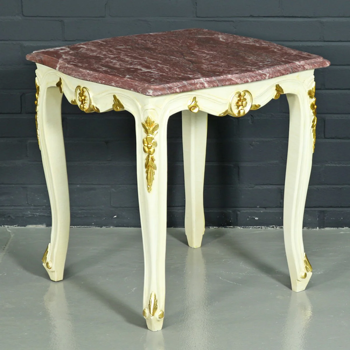 Baroque side table white / gold with marble top 55 x 55 cm x H 55 cm