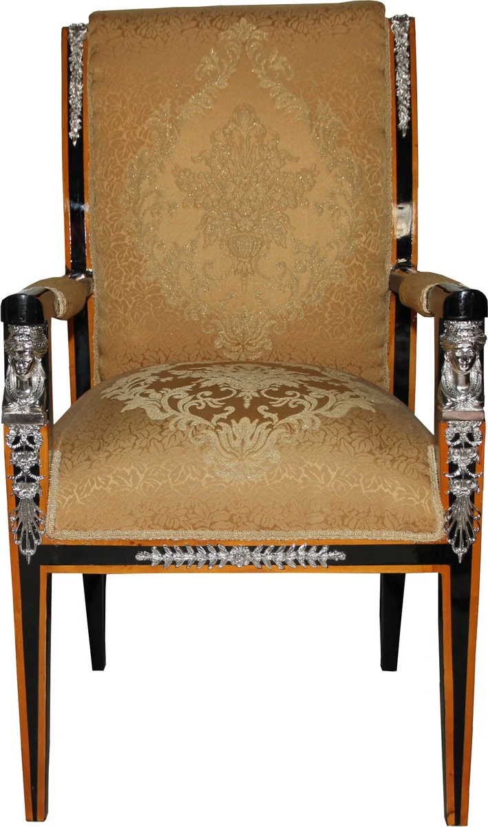 Baroque Luxury Empire Dining Chair with Armrests Mahogany / Gold / Black / Silver - Limited Edition