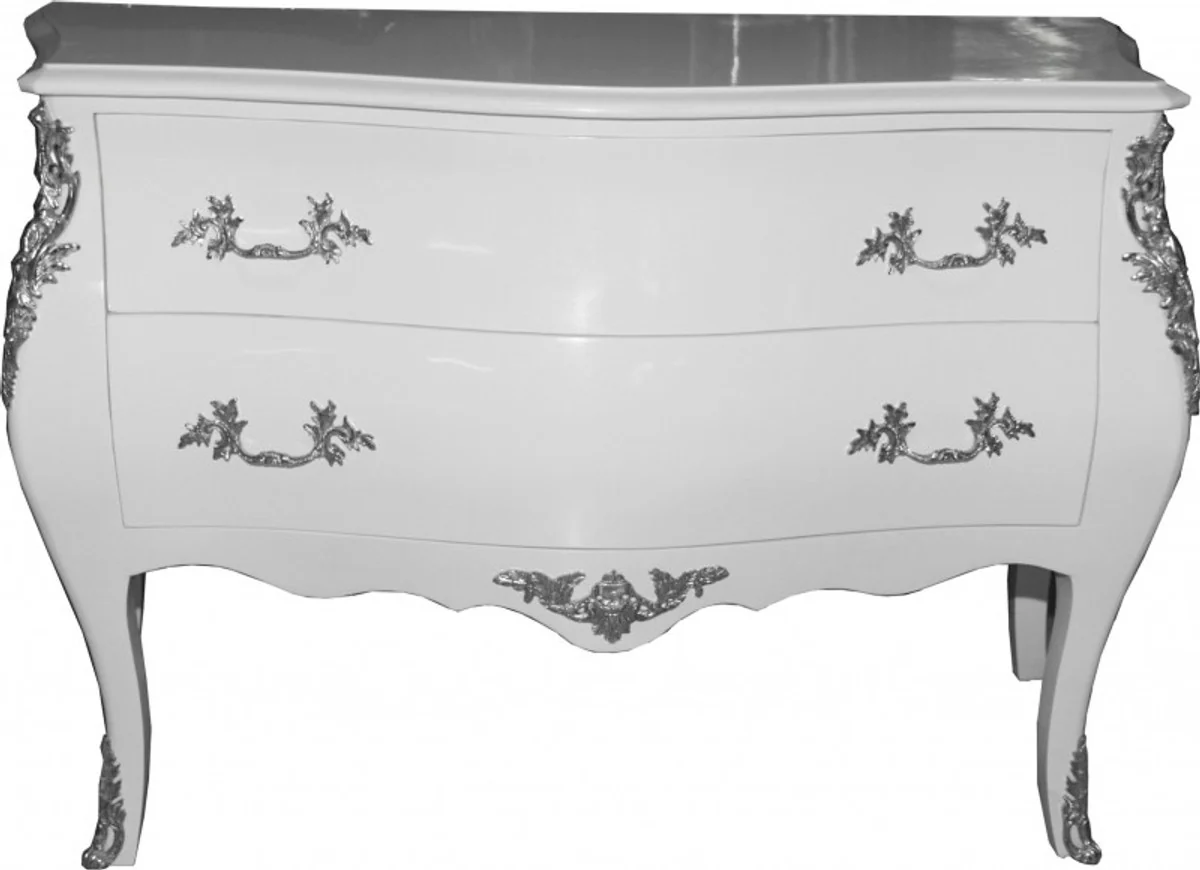 Baroque chest of drawers white 120 cm with silver metal applications