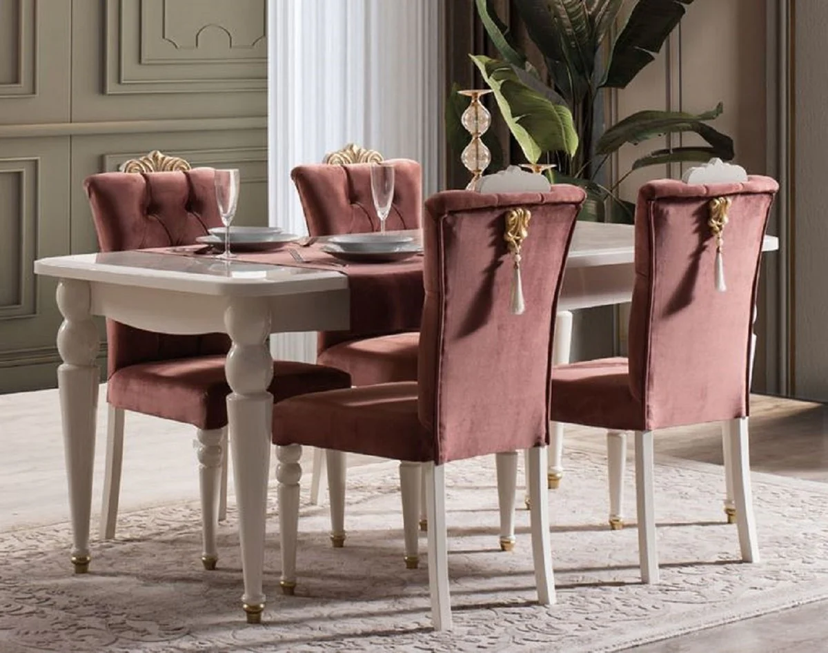 Luxury Baroque Dining Room Set Red / White / Gold - 1 Dining Table & 6 Dining Chairs - Baroque Dining Room Furniture