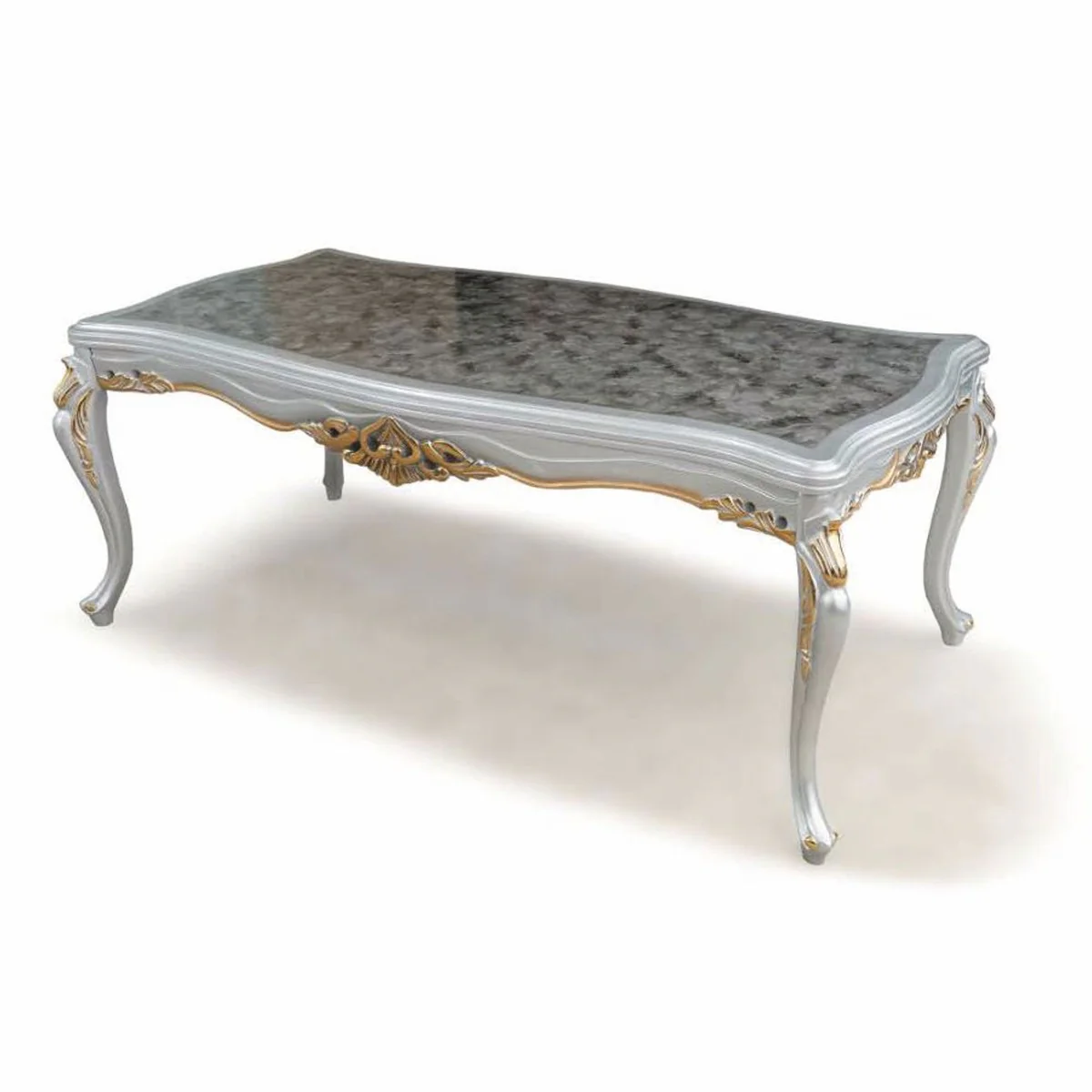 Luxury Baroque Dining Table Gray / Silver / Gold 208 cm - Baroque Furniture