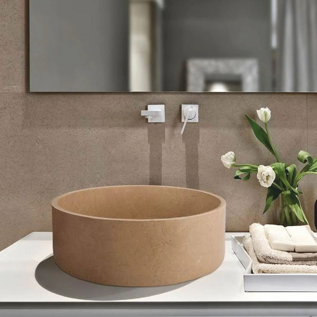 Luxury travertine washbasin bowl taupe Ø 42 cm - bathroom accessories