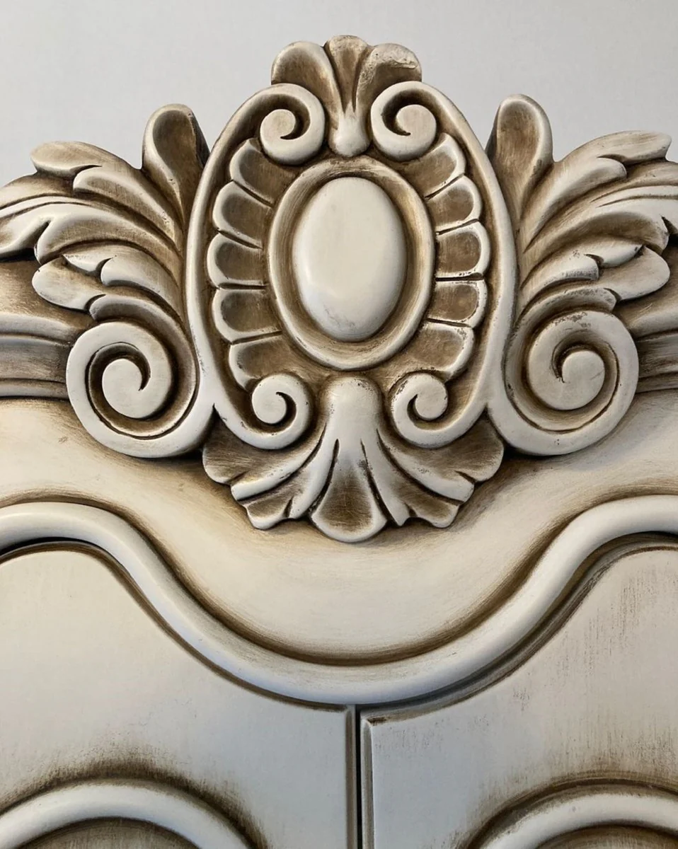 Luxury baroque bedroom cupboard antique white / brown - magnificent solid wood cupboard with 2 doors & drawer - baroque wardrobe - bedroom furniture in baroque style - baroque furniture