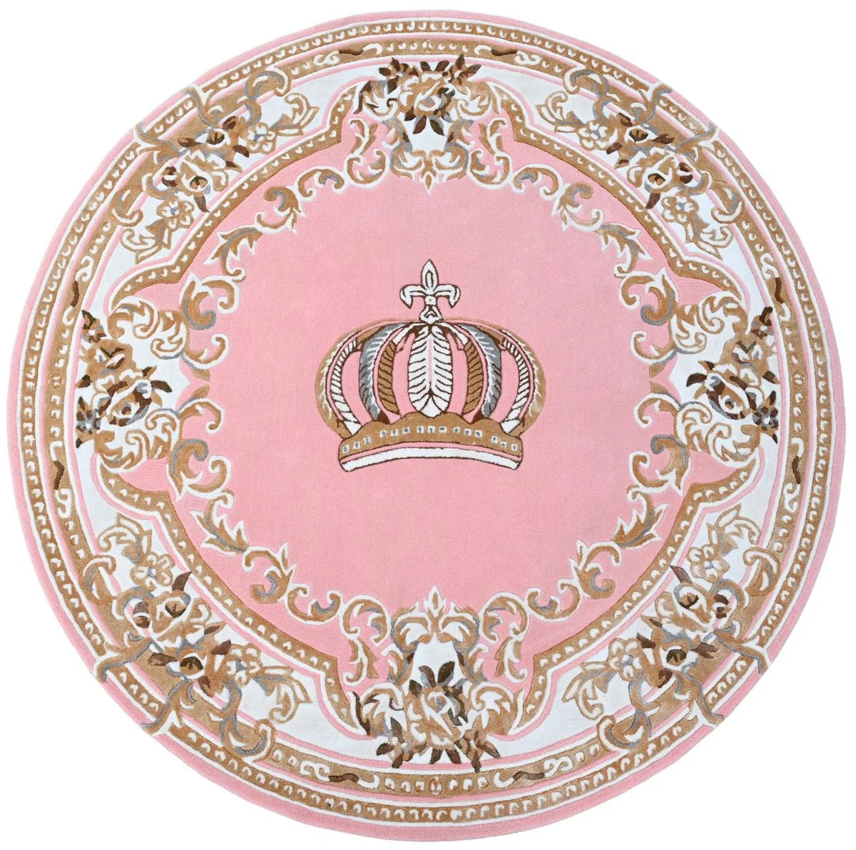 Round Pompöös by Luxury Baroque Carpet Crown by Harald Glööckler Pink / White / Brown Ø 200 cm