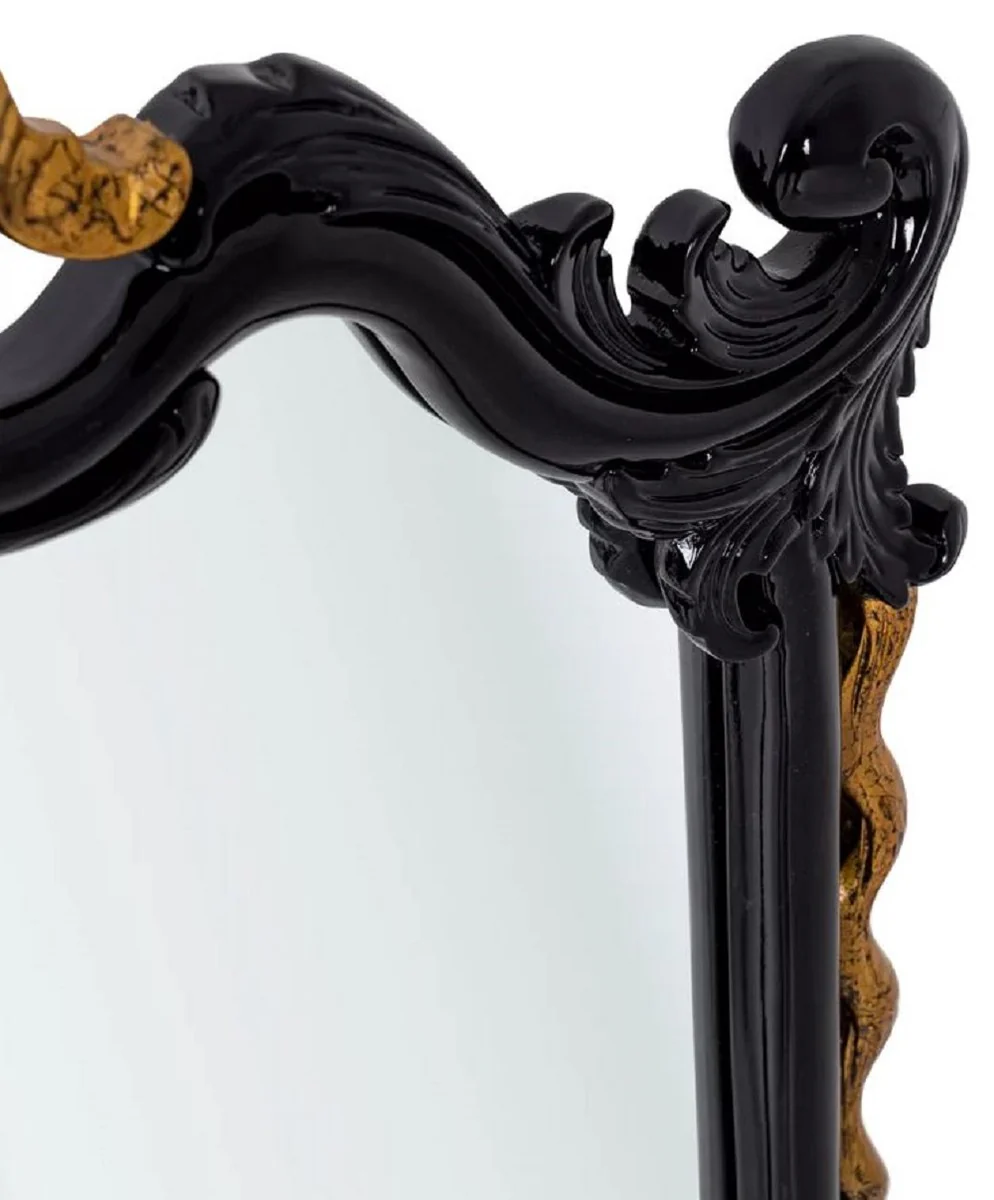 Luxury baroque mirror black / antique gold H. 97 cm - baroque style furniture