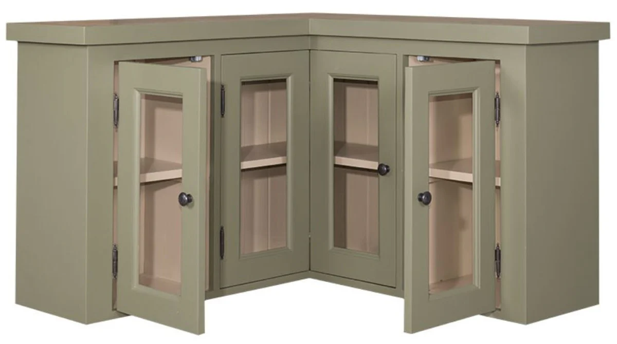 Country house style kitchen corner wall cabinet green / beige 98 x 98 x H. 65 cm - country house style wall cabinet with 3 glass doors