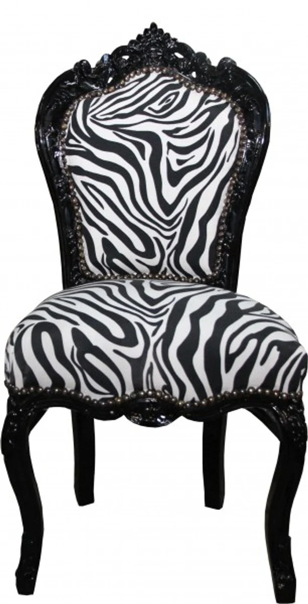 Baroque dining room chair without armrests black / zebra - antique furniture zebra