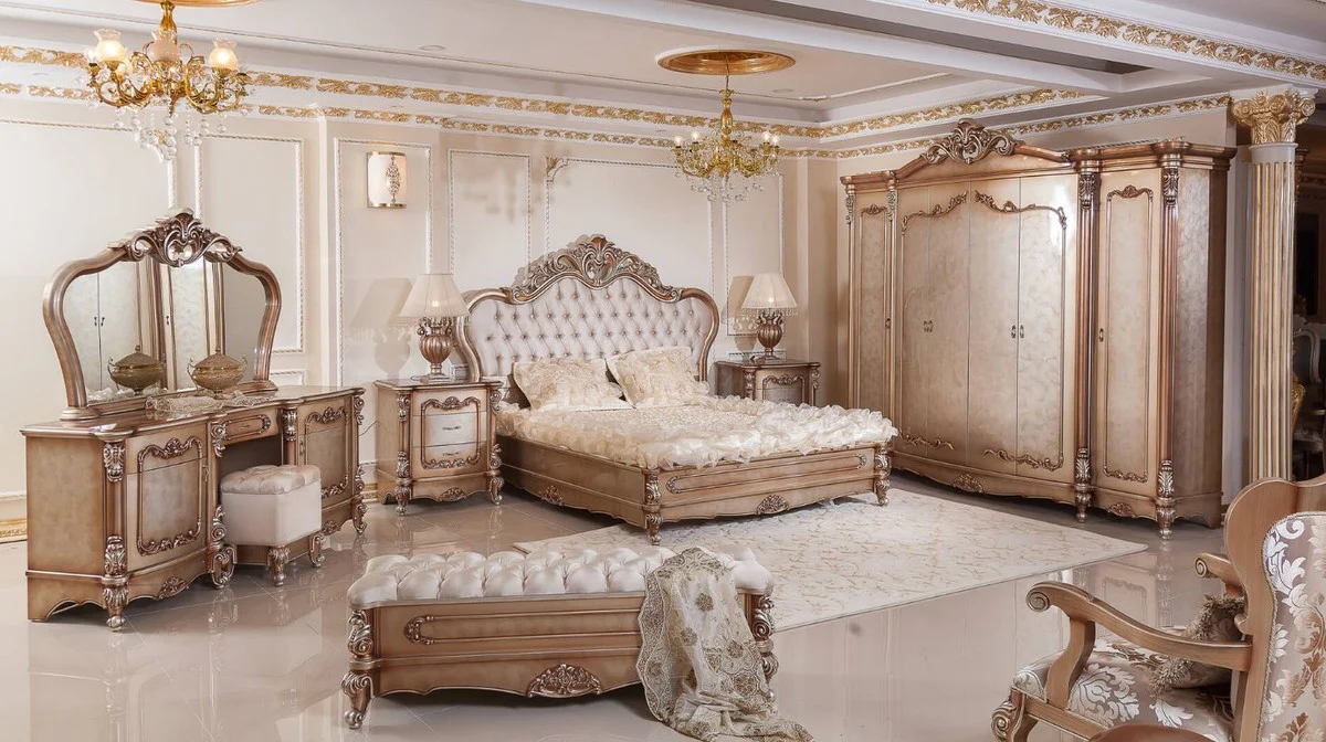 Luxury Baroque bedroom wardrobe copper colored / silver - magnificent solid wood wardrobe with 6 doors - Baroque bedroom & hotel furniture - noble & magnificent