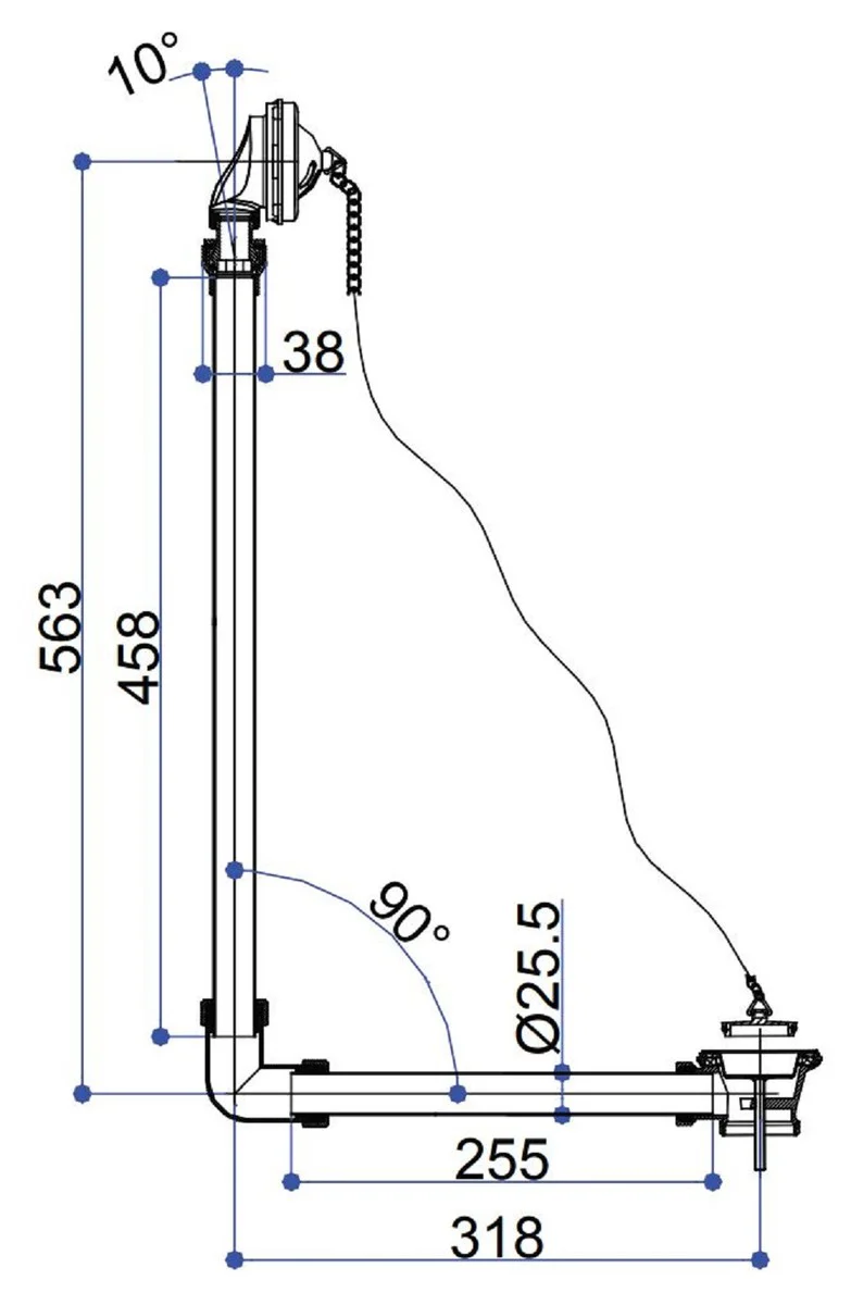 Luxury Art Nouveau bathtub drain gold 31.8 x H. 56.3 cm - brass bathtub drain with stopper & chain for free-standing bathtubs - Baroque & Art Nouveau bathroom accessories