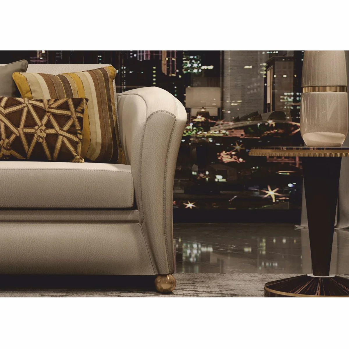 Luxury side table cream / dark brown / bronze Ø 51 x H. 66 cm - Made in Italy